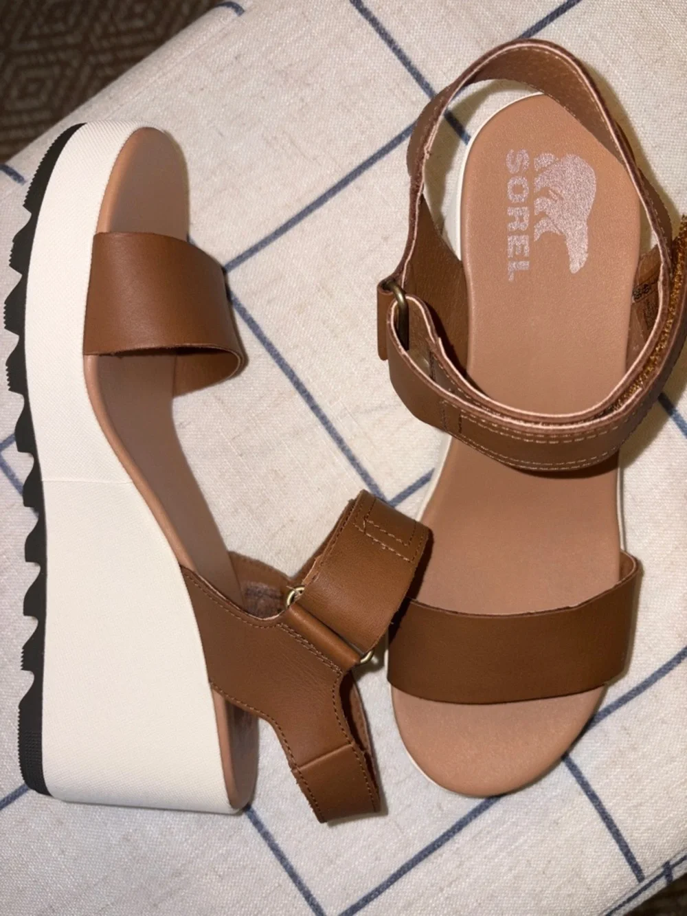 Sorel Brown Leather Platform Sandal with White Sole